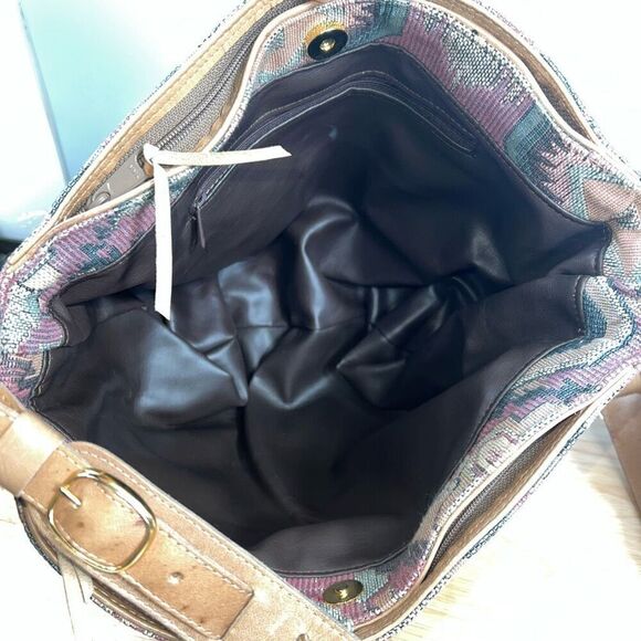 Vintage Tapestry Carpet Large Crossbody Tote Bag, Leather Lined Divided Section - Picture 9 of 16